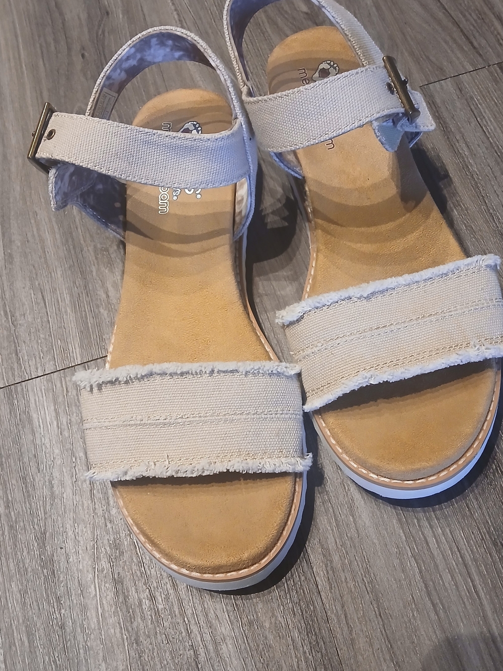 BOBS from Skechers Beige Canvas Ankle-Strap Sandals